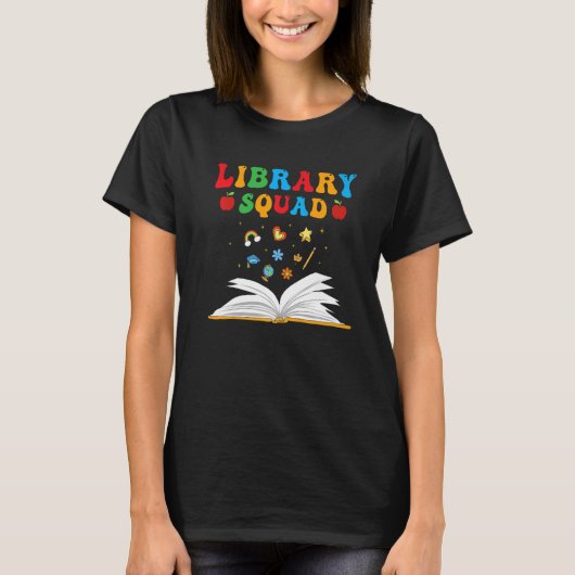Library Squad Librarian Bookworm Book Lover Groovy T-shirt (Voorkant)