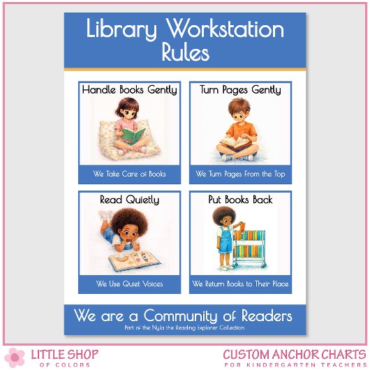 Library Workstation Rules Teacher Anchor Chart Poster