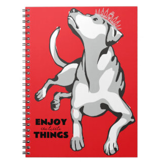 Libreta con imagen de perro blanco con fondo rojo notitieboek