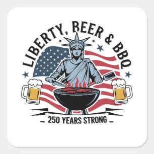 Librity Bier & BBQ 250ste Jaren Sterk 4 juli Vierkante Sticker