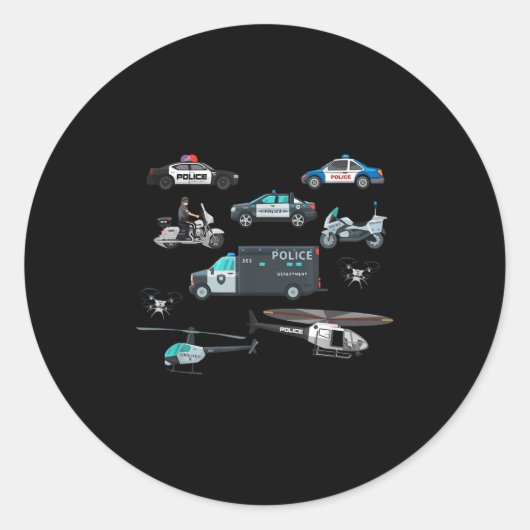 Lice Vehicles Cop Helicopter Toddlers Kids Women M Ronde Sticker (Voorkant)