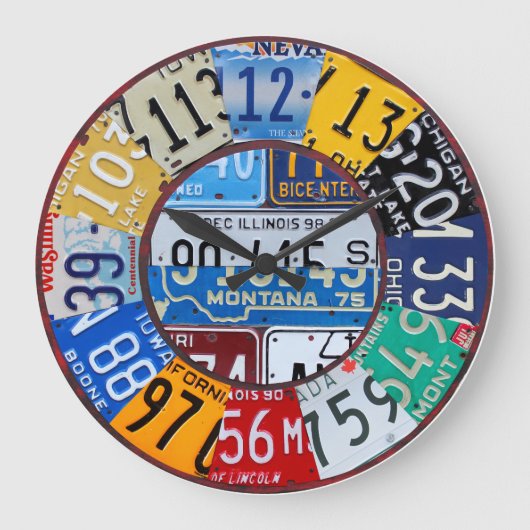 License Plate Clock Vintage Numbers Car Tag Art 2 Grote Klok (Voorkant)