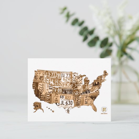 License Plate Map of the USA Sepia Postcard Briefkaart (Staand voorkant)