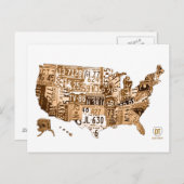 License Plate Map of the USA Sepia Postcard Briefkaart (Voorkant / Achterkant)
