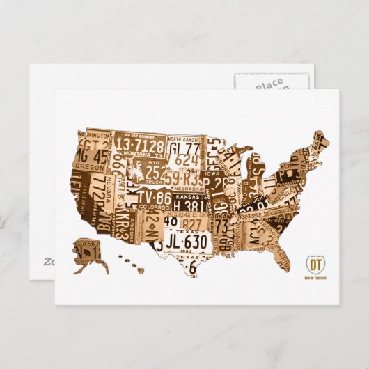 License Plate Map of the USA Sepia Postcard Briefkaart (Voorkant / Achterkant)