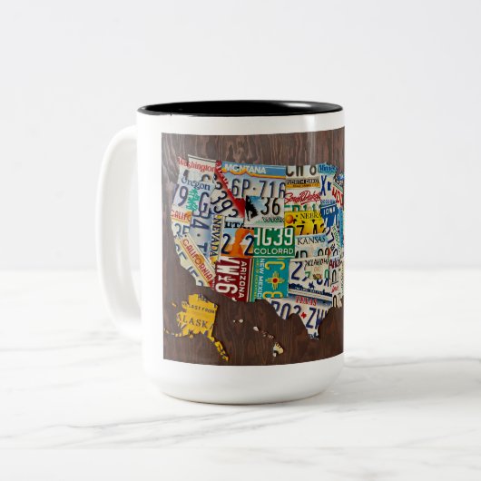 License Plate Map two-tone 15oz mug Tweekleurige Koffiemok (Voorkant links)