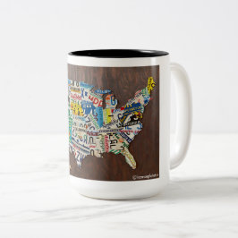 License Plate Map two-tone 15oz mug Tweekleurige Koffiemok