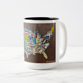 License Plate Map two-tone 15oz mug Tweekleurige Koffiemok