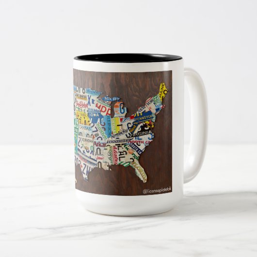 License Plate Map two-tone 15oz mug Tweekleurige Koffiemok (Voorkant rechts)