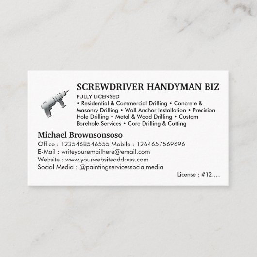 Licensed Handyman Visitekaartje (Voorkant)