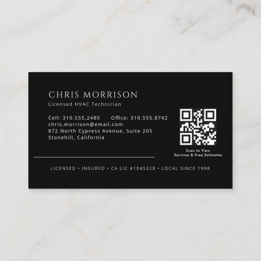 Licensed HVAC Specialist QR Code Visitekaartje (Achterkant)