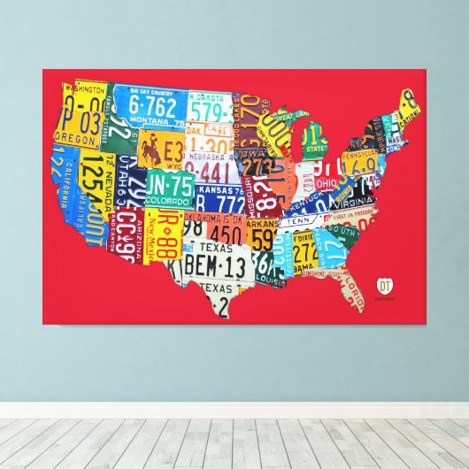 Licentie Bord Kaart van de USA Wrapped Canvas Rood (Insitu (Houten vloer))