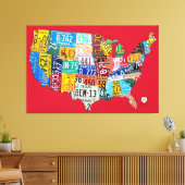Licentie Bord Kaart van de USA Wrapped Canvas Rood (Insitu (Woonkamer))