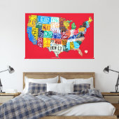 Licentie Bord Kaart van de USA Wrapped Canvas Rood (Insitu (Slaapkamer))
