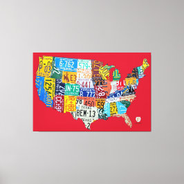 Licentie Bord Kaart van de USA Wrapped Canvas Rood