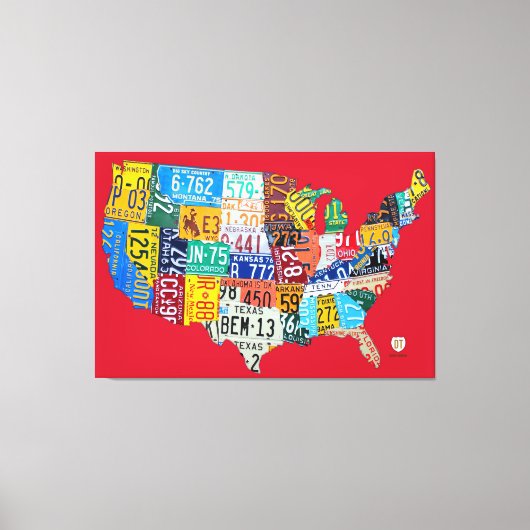 Licentie Bord Kaart van de USA Wrapped Canvas Rood (Voorkant)