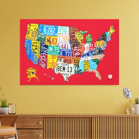 Licentie Bord Kaart van de USA Wrapped Canvas Rood (Insitu (Woonkamer))