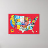 Licentie Bord Kaart van de USA Wrapped Canvas Rood (Voorkant)