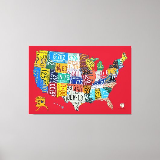 Licentie Bord Kaart van de USA Wrapped Canvas Rood Afdruk (Voorkant)
