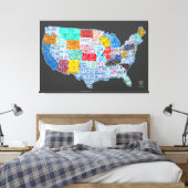 Licentie Bord Kaart van de Verenigde Staten op Gre Canvas Afdruk (Insitu (Slaapkamer))