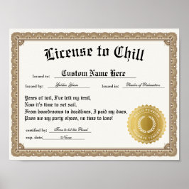 Licentie om te chillen, grappig pensioencertificaa poster