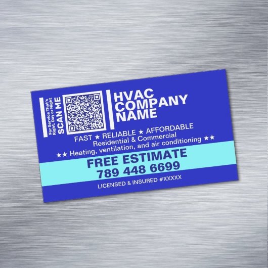 Licentie & QR-code | Blauw Professionele HVAC Magnetisch Visitekaartje