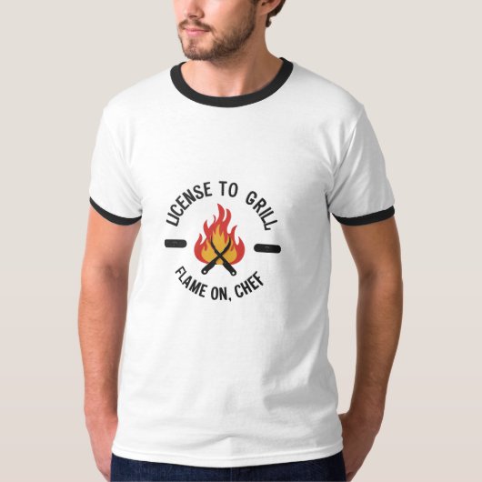 Licentie voor Grill - Flame On, Chef Ringer T-shir T-shirt (Voorkant)