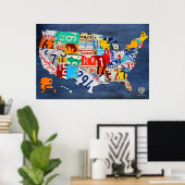 Licentiekaart Bord van de Verenigde Staten op blau Poster (Thuiskantoor)