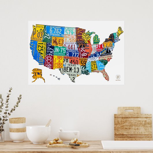 Licentiekaart Bord van de Verenigde Staten op Whit Poster (Keuken)