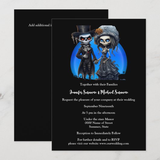 Lichaam bruid bruidegom dag dood zwart blauw skele kaart (Voorkant / Achterkant)