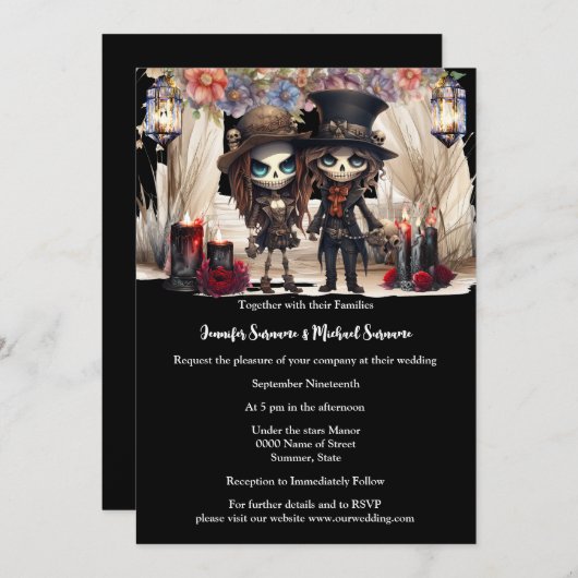 Lichaam bruid bruidegom skelet paar bruiloft chic kaart (Voorkant / Achterkant)