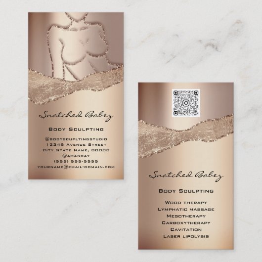 Lichaam die Logo QR Code Roos Glitter Wax SPA bere Visitekaartje (Voorkant / Achterkant)