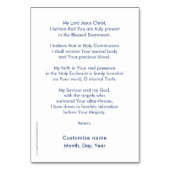 Lichaam en bloed, Eucharistisch gebedenkaartje Kaart (Achterkant)