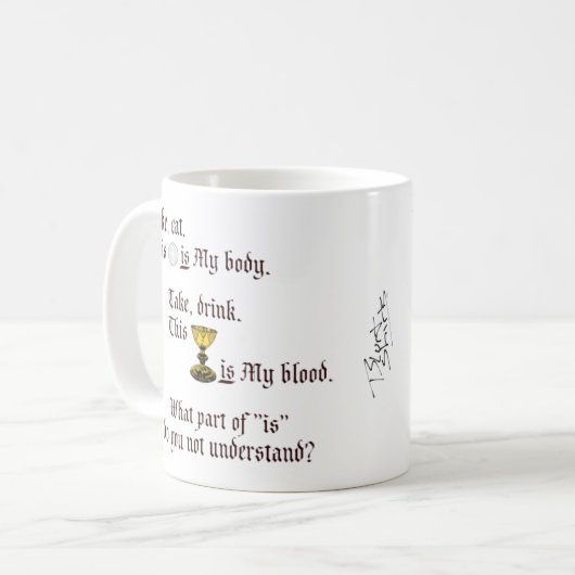 Lichaam en bloed koffiemok (Voorkant links)