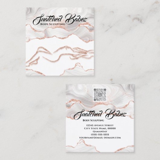 Lichaam Logo Sculpting Marble Roos Glitter QRCODE Vierkante Visitekaartje (Voorkant / Achterkant)