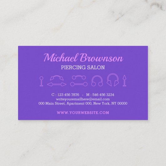 Lichaam Piercing Studio elegant Visitekaartje (Achterkant)