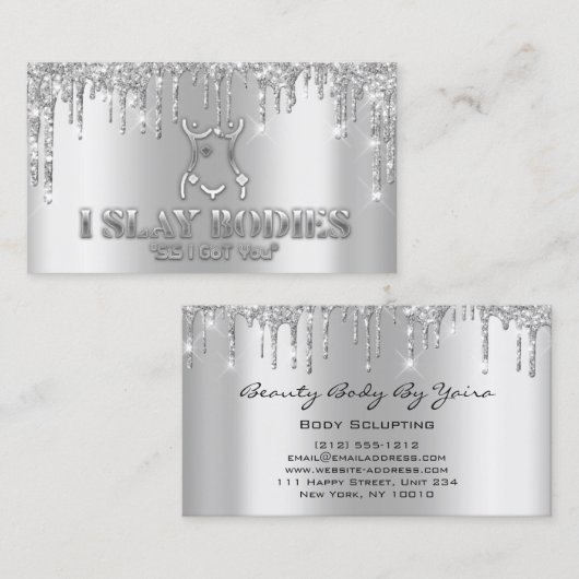 Lichaam Sculpting Beauty Logo Glitter Grey Visitekaartje (Voorkant / Achterkant)