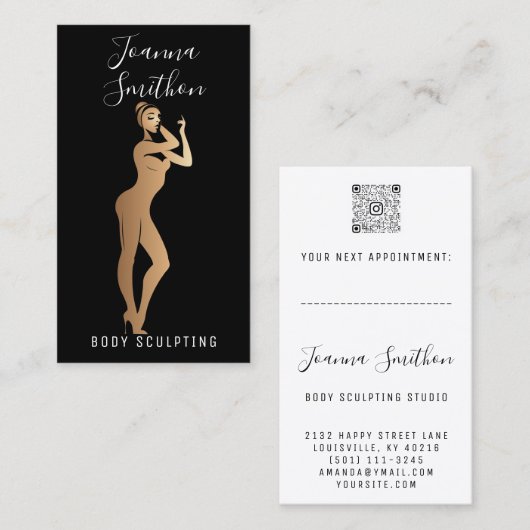 Lichaam Sculpting QR Code Logo Black Skinny Gold Visitekaartje (Voorkant / Achterkant)
