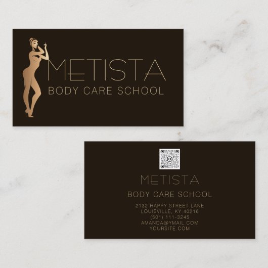 Lichaam Sculpting QR Code Logo Black Skinny Visitekaartje (Voorkant / Achterkant)