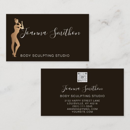 Lichaam Sculpting QR Code Logo Zwart wit Roos Visitekaartje (Voorkant / Achterkant)