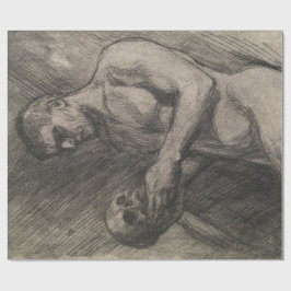 Lichaam van een Man dat de schedel vasthoudt (door Cadeaupapier