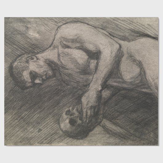 Lichaam van een Man dat de schedel vasthoudt (door Cadeaupapier (Vlak)