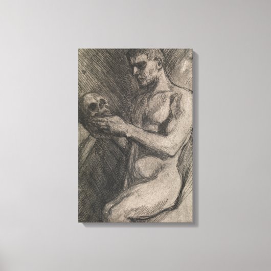 Lichaam van een Man dat de schedel vasthoudt (door Canvas Afdruk (Voorkant)