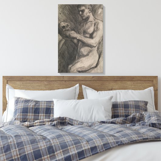 Lichaam van een Man dat de schedel vasthoudt (door Canvas Afdruk (Insitu (Slaapkamer))