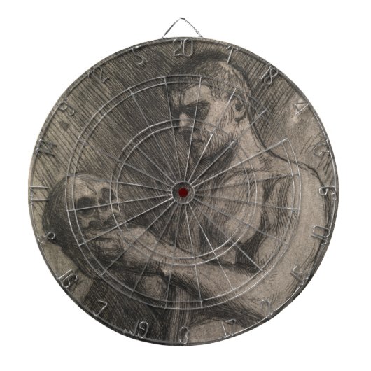 Lichaam van een Man dat de schedel vasthoudt (door Dartbord (Voorkant)