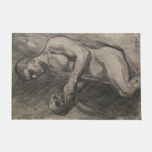 Lichaam van een Man dat de schedel vasthoudt (door Deurmat (Voorkant)