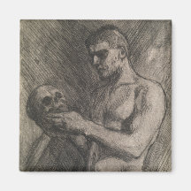 Lichaam van een Man dat de schedel vasthoudt (door