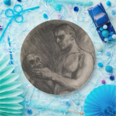 Lichaam van een Man dat de schedel vasthoudt (door Papieren Bordje (Feest)