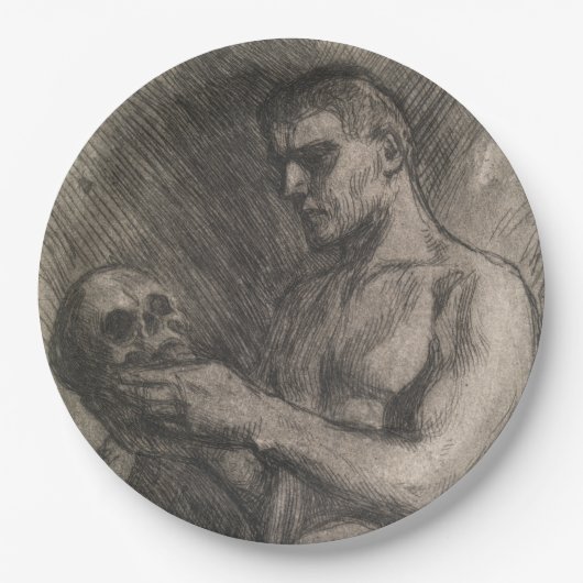 Lichaam van een Man dat de schedel vasthoudt (door Papieren Bordje (Voorkant)