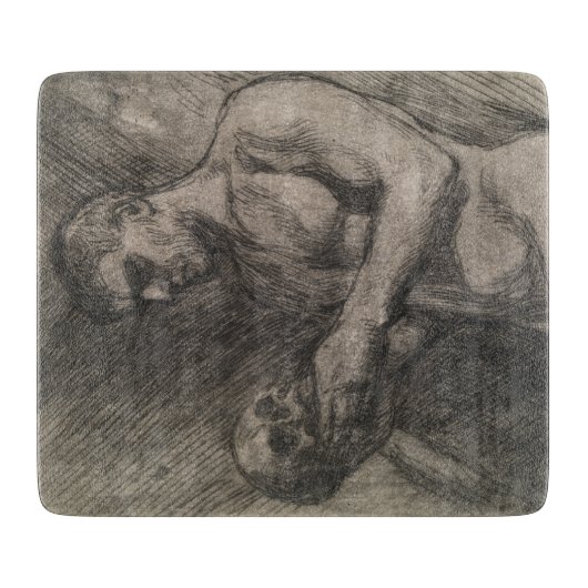 Lichaam van een Man dat de schedel vasthoudt (door Snijplank (Voorkant)